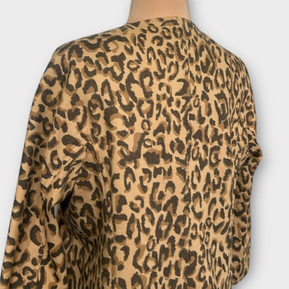 Leopard Coat Jacket Small Midi Twill 3/4 Sleeves Simple Collar 2000s EUC Fall - Picture 9 of 13